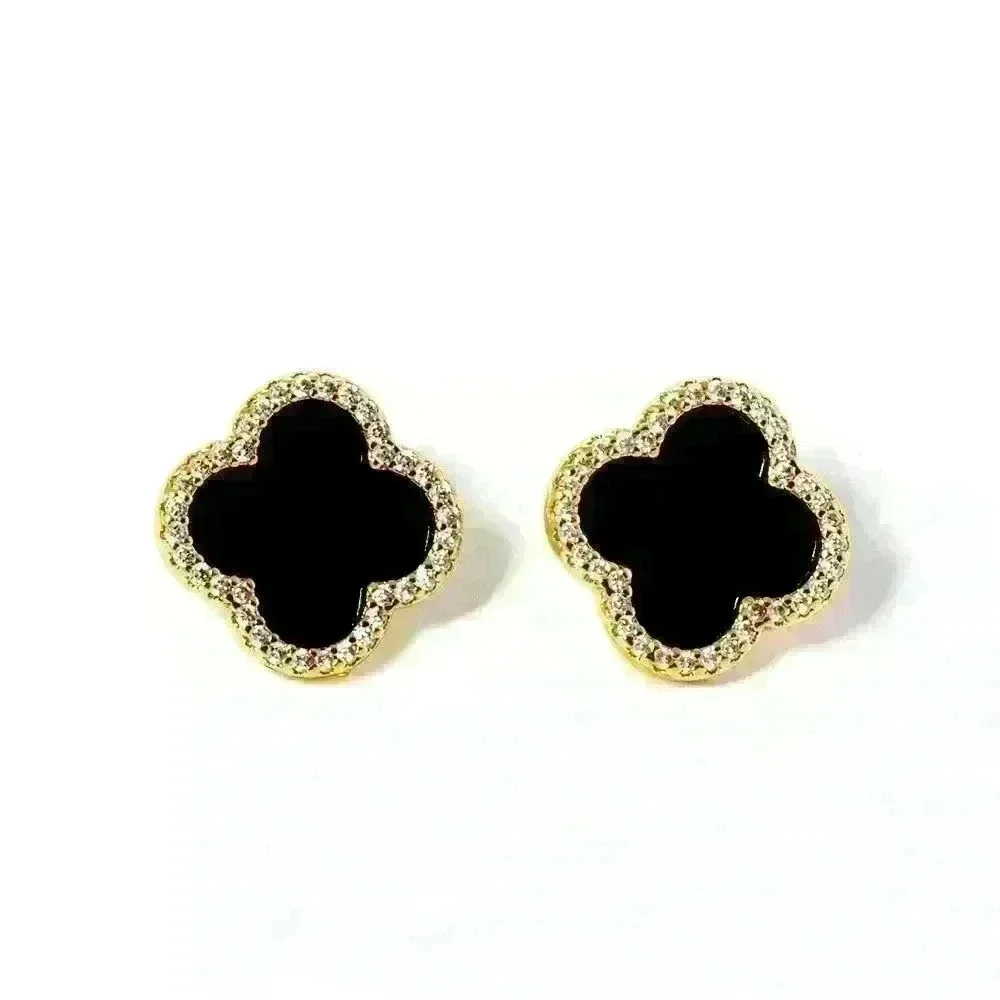 BLACK QUATREFOIL /CLOVER STUD EARRINGS